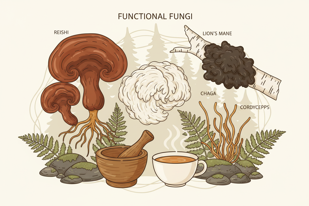 Functional mushrooms have been valued in many cultures for hundreds of years.  Today, they’re used in modern wellness routines for their natural complexity, depth of flavour and long history of traditional use.This page is designed to introduce you to the world of mushrooms in a clear, simple and accessible way — without medical claims or complicated science.